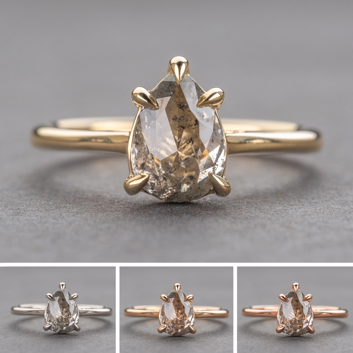 1.53 Carat Icy Grey Pear Diamond Engagement Ring, Lenora Setting