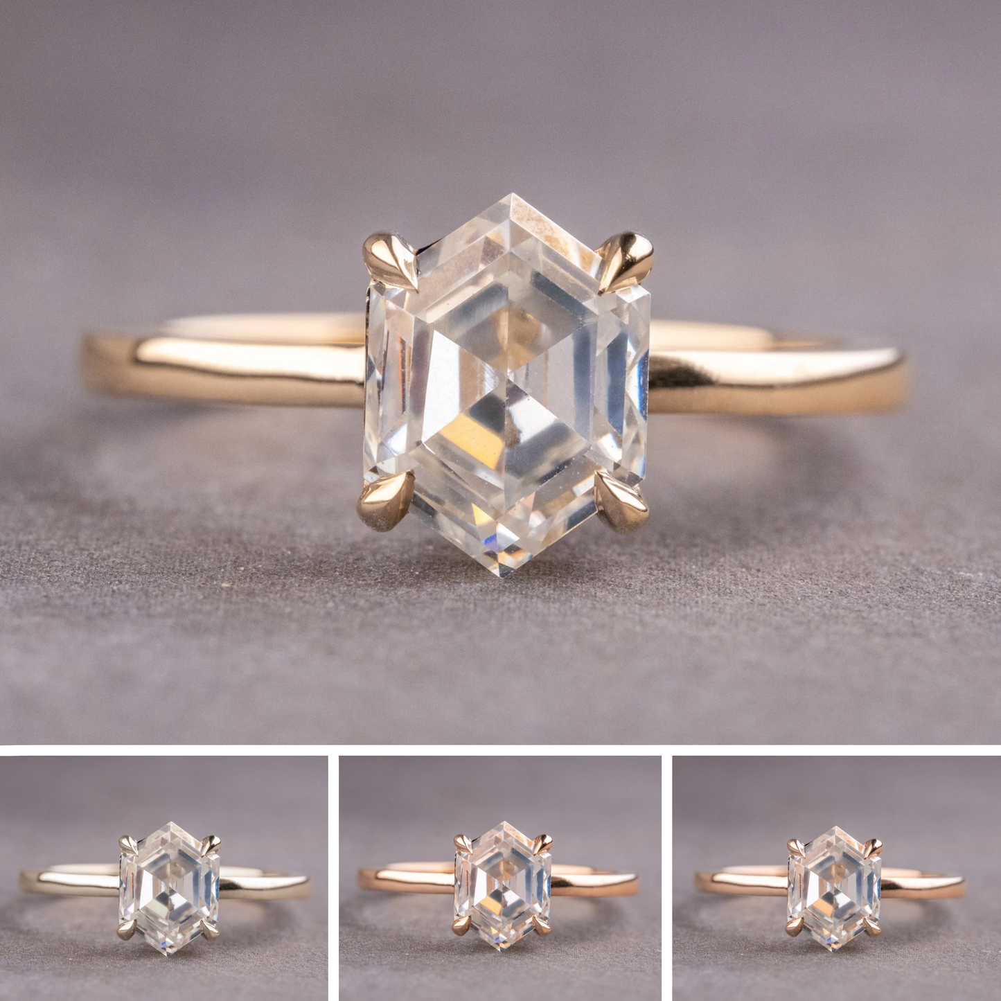 Hexagon Lab Diamond Engagement Ring, Basket Jane Setting