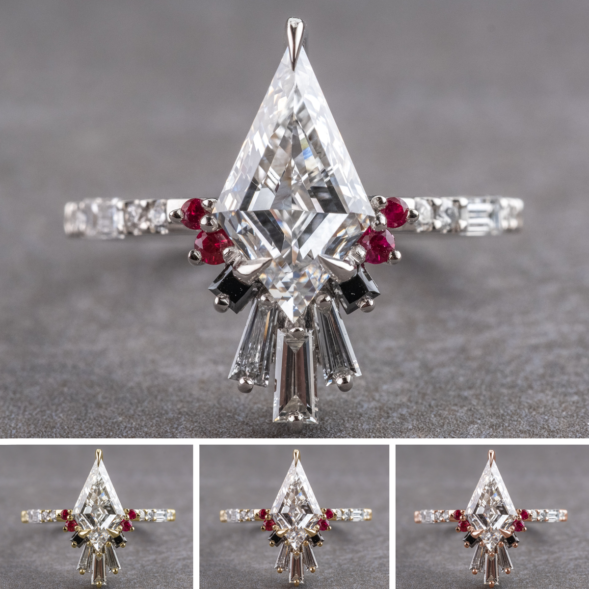 Kite Moissanite and Diamond Engagement Ring, Ombre Wren Setting