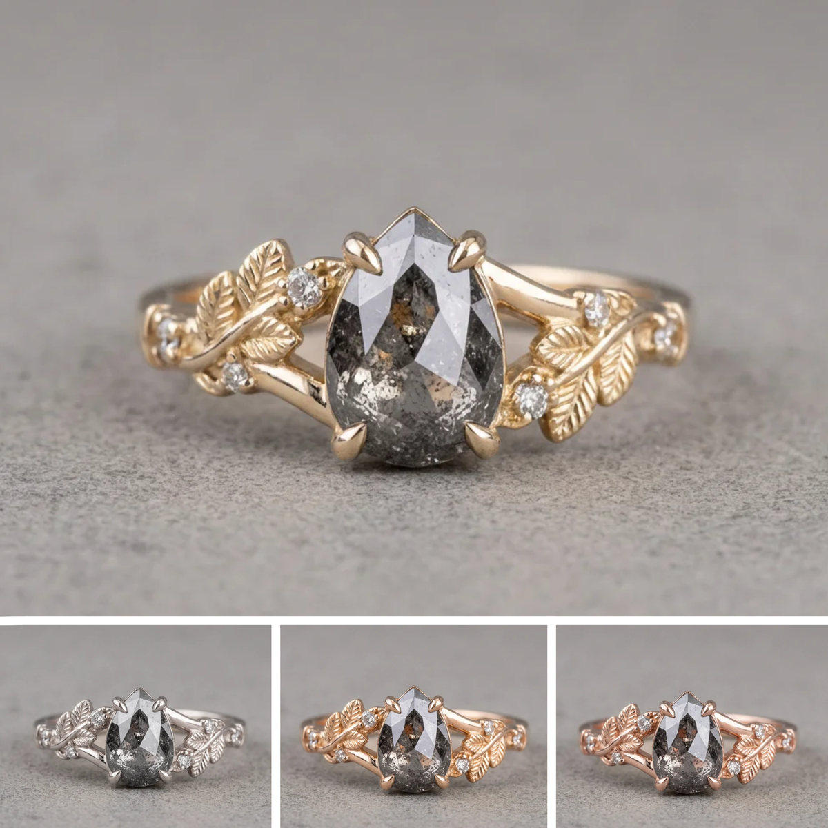 1.16 Carat Salt and Pepper Pear Diamond Engagement Ring, Magnolia Setting
