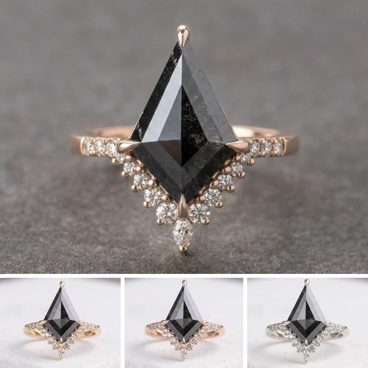 3.30 Carat Black Kite Diamond Engagement Ring, Avaline Setting