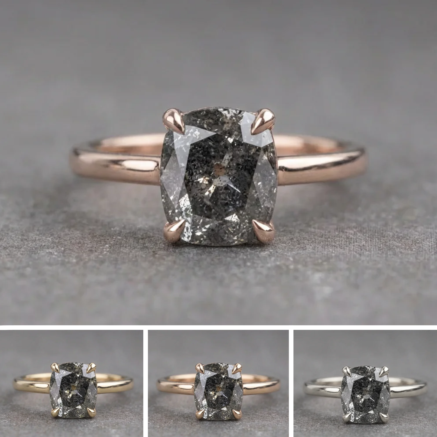2.32 Carat Canadian Salt and Pepper Cushion Diamond Engagement Ring, Lark Setting