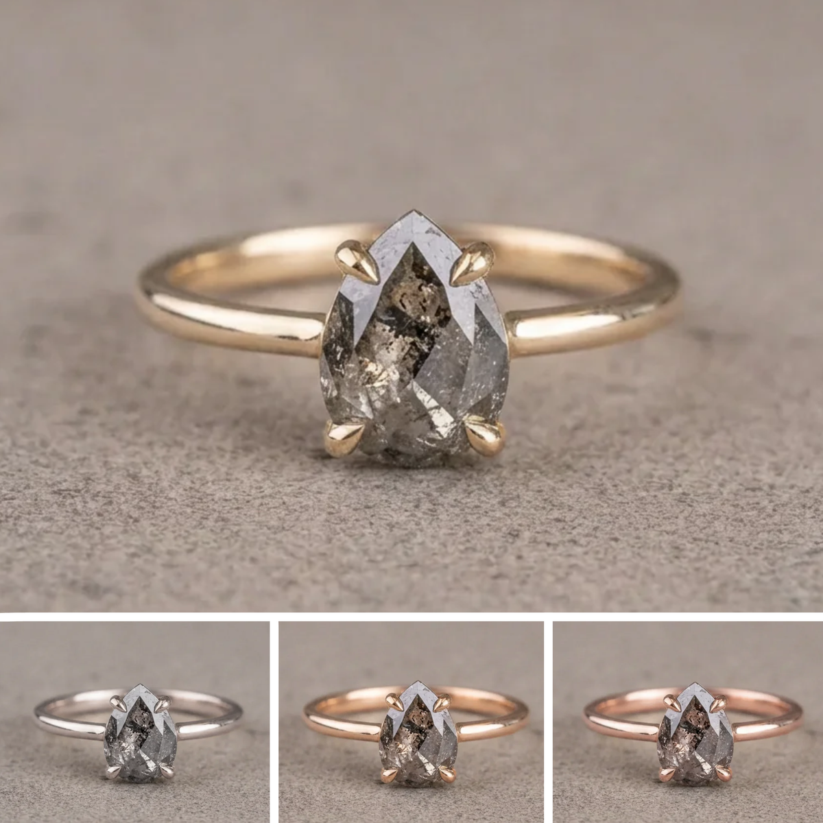 1.37 Carat Salt and Pepper Pear Diamond Engagement Ring, Lark Setting