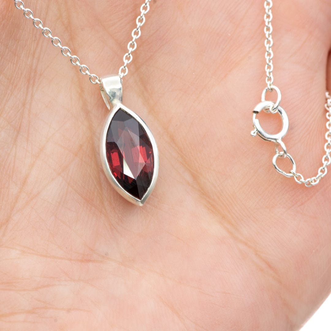 Marquise Garnet Bezel Set Sterling Silver Pendant Necklace