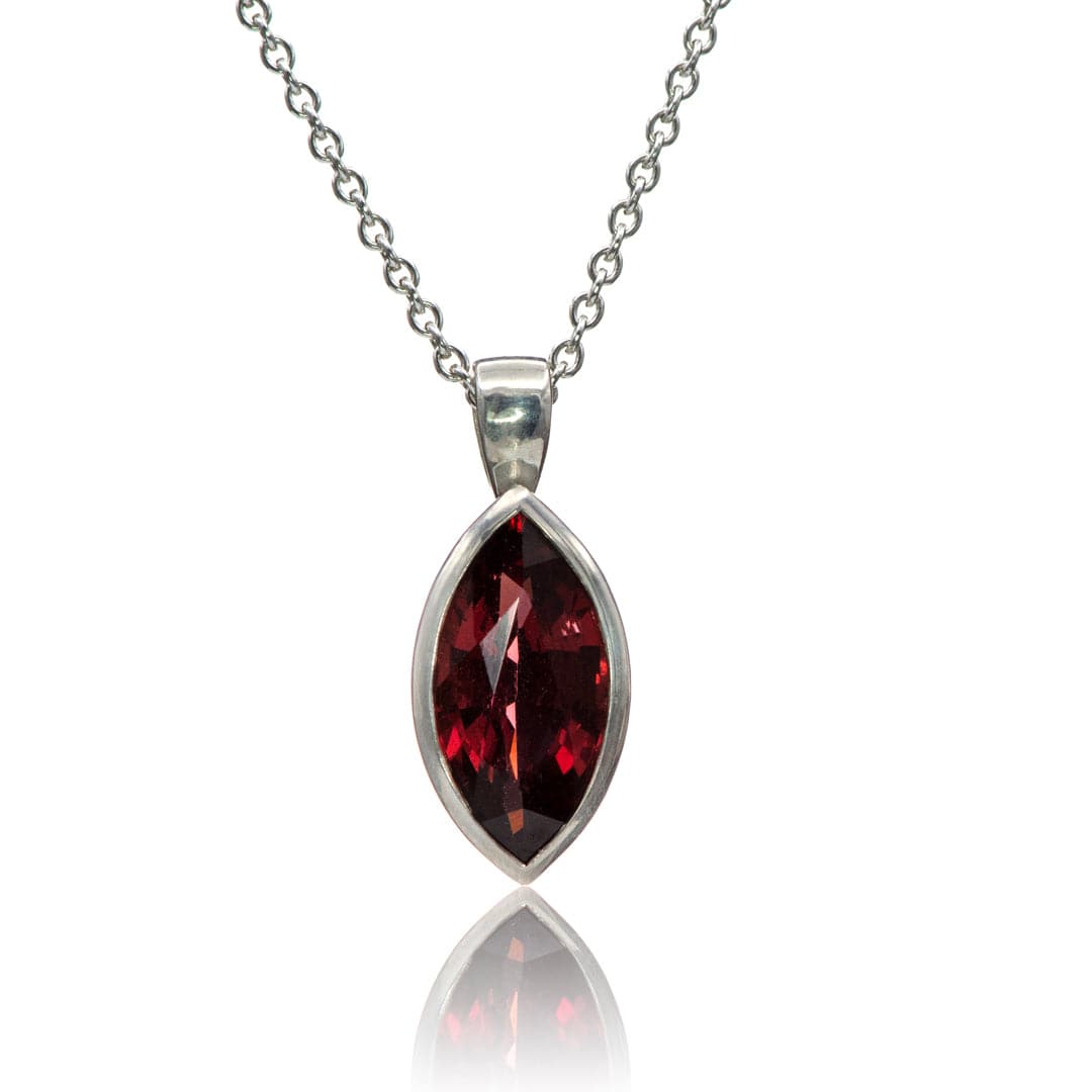 Marquise Garnet Bezel Set Sterling Silver Pendant Necklace