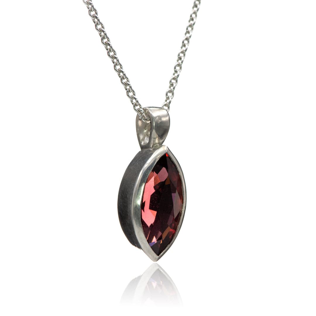 Marquise Garnet Bezel Set Sterling Silver Pendant Necklace