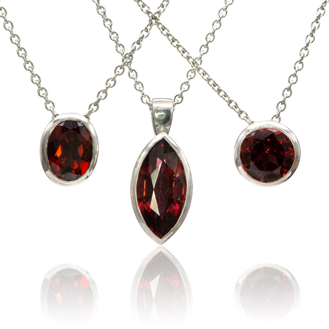 Marquise Garnet Bezel Set Sterling Silver Pendant Necklace