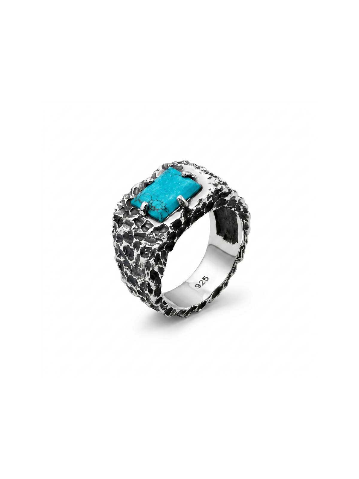 Turquoise Vein Forge Ring – 925 Sterling Silver