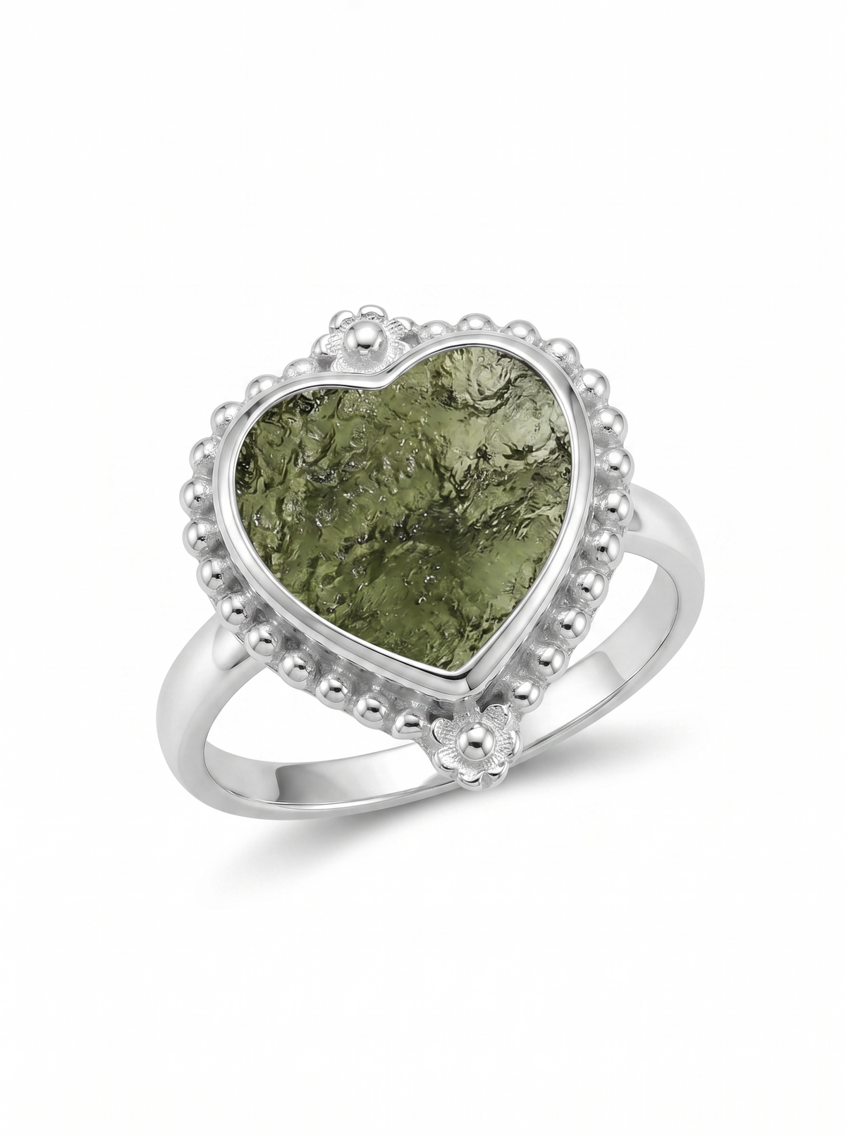 Authentic Czech Republic Moldavite Rough Heart Shaped Gemstone 925 Solid Sterling Silver Handmade Ring Jewelry