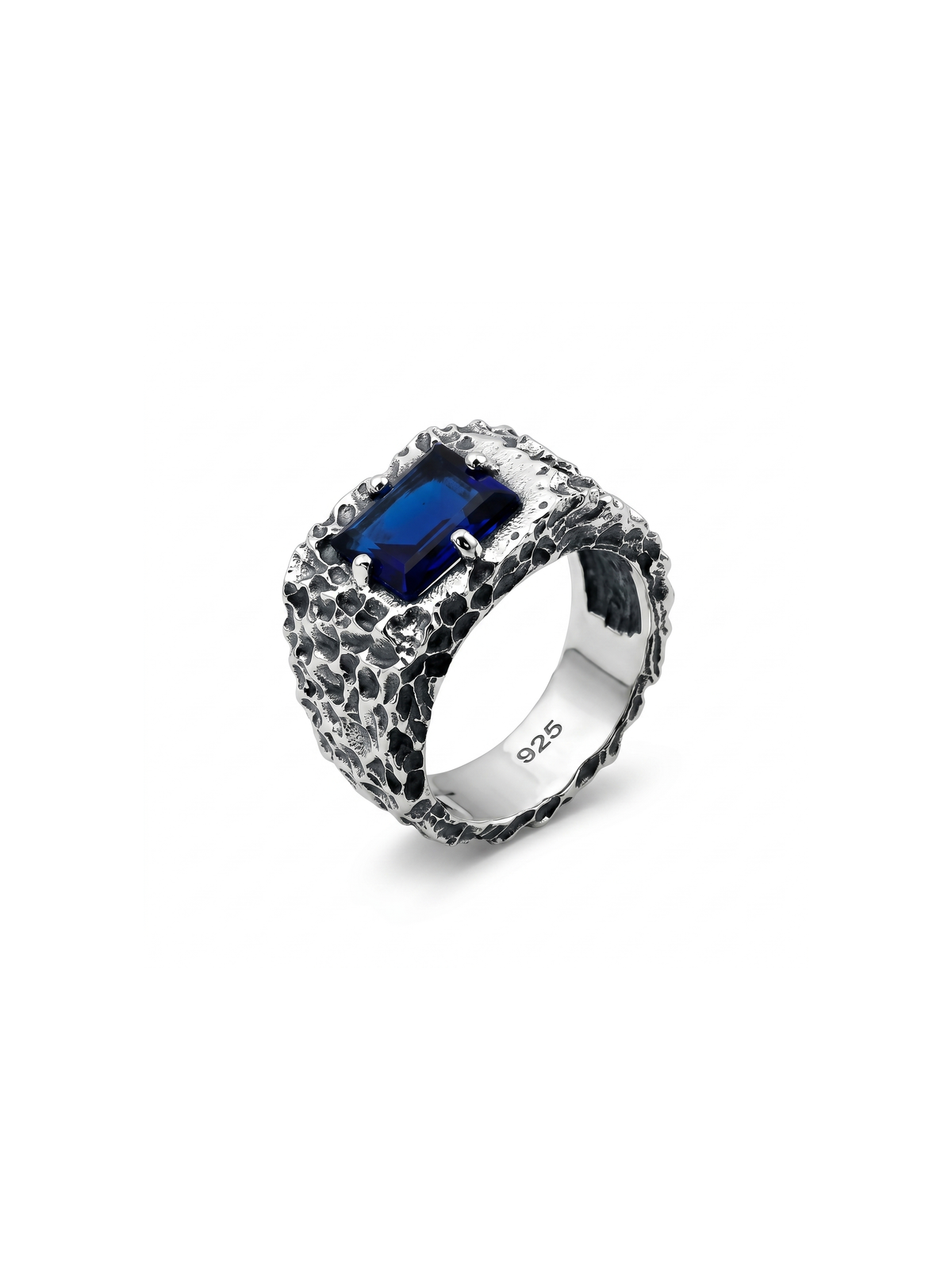 Blue Sapphire Forge Ring – 925 Sterling Silver