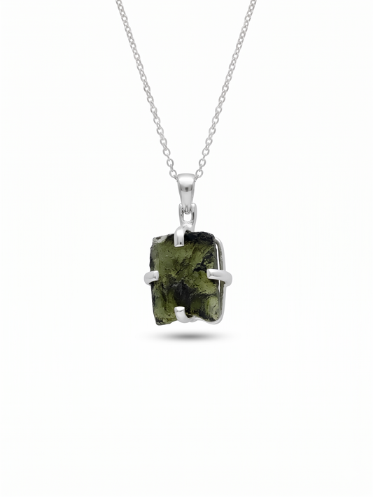 Certified Rough Moldavite Pendant, 925 Solid Sterling Silver Handmade Designer Pendant, 100% Natural Moldavite Gemstone Pendant Gift For Her