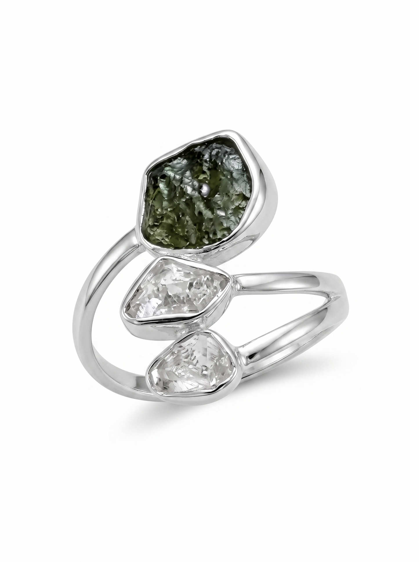 Czech Republic Moldavite Ring , Herkimer Diamond Ring, Natural Gemstone 925 Solid Sterling Silver Handmade Jewelry Ring, Gift For Her
