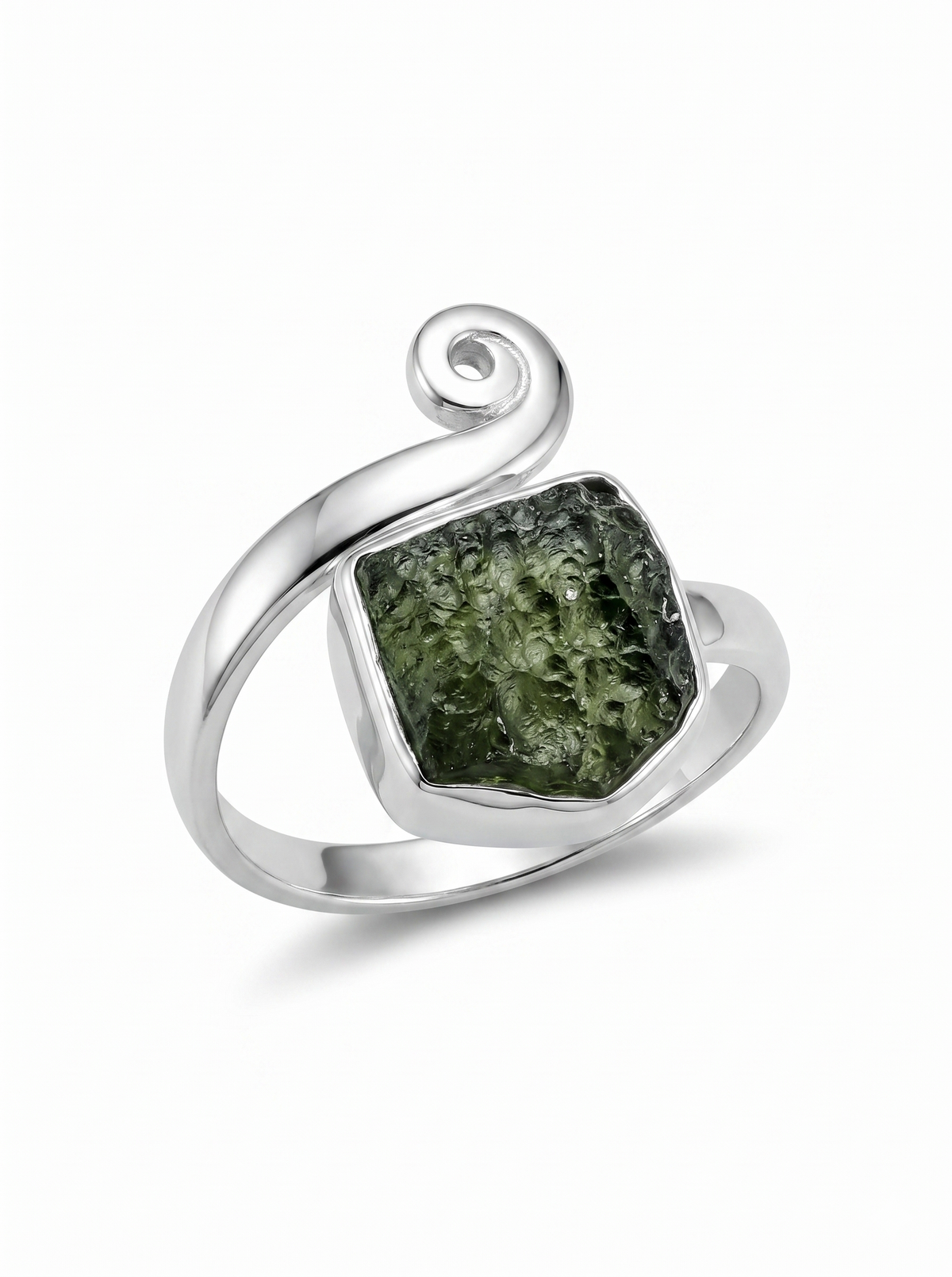 Natural Raw Moldavite Ring, 925 Solid Sterling Silver Czech Republic Raw Gemstone Handmade Jewelry Ring Gift For Her