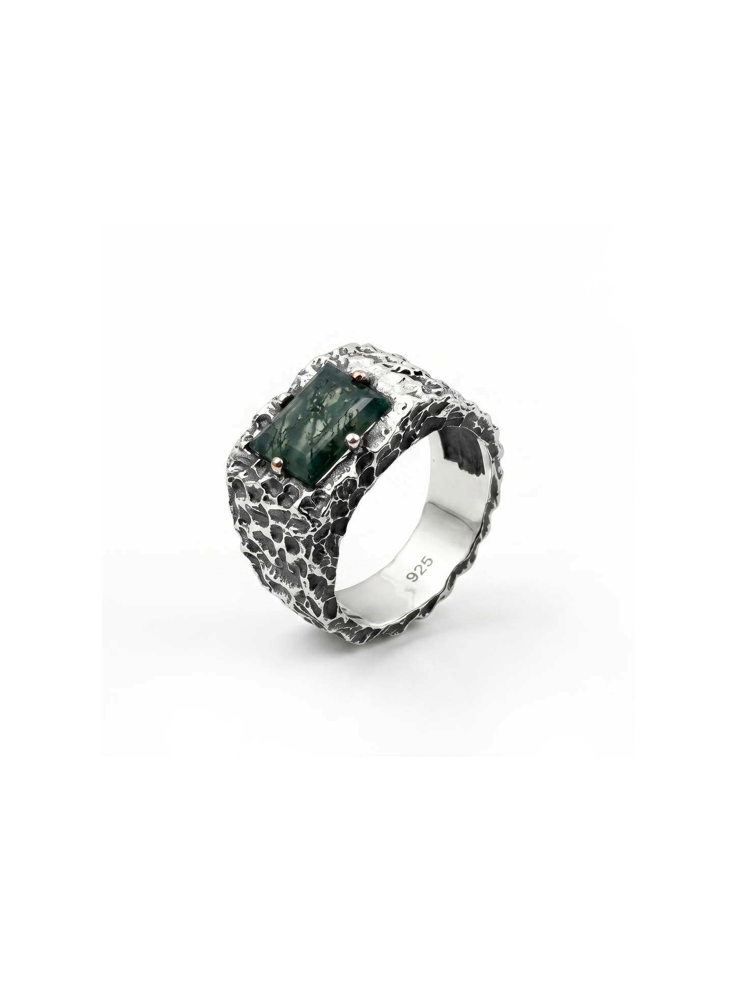 Moss Agate Forge Ring – 925 Sterling Silver