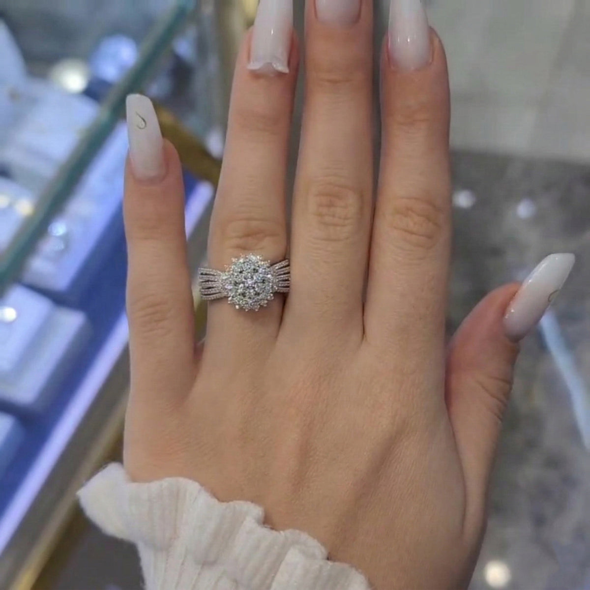 Iced Out Floral Cluster Ring • Multi-Row Sterling Silver Flower Ring