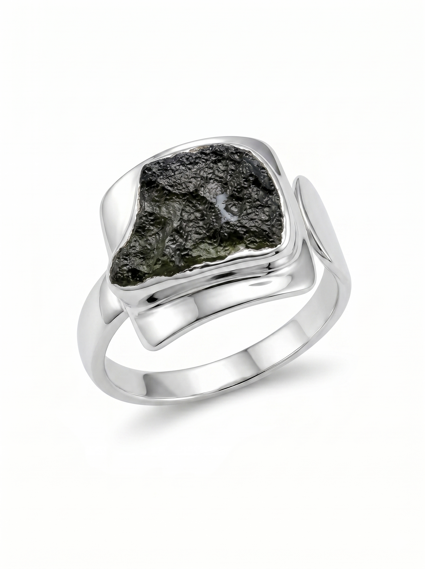 Natural Raw Moldavite Ring, 925 Solid Sterling Silver Czech Republic Raw Gemstone Handmade Jewelry Ring Gift For Her