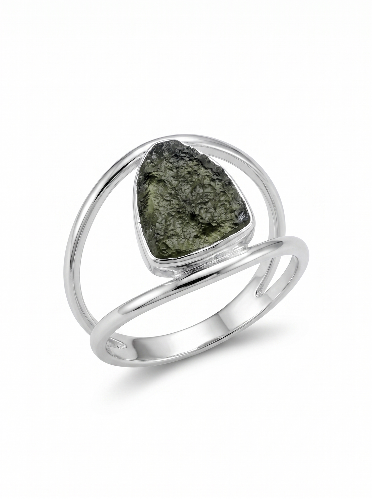 Authentic Czech Republic Moldavite Rough Gemstone 925 Solid Sterling Silver Handmade Ring Jewelry