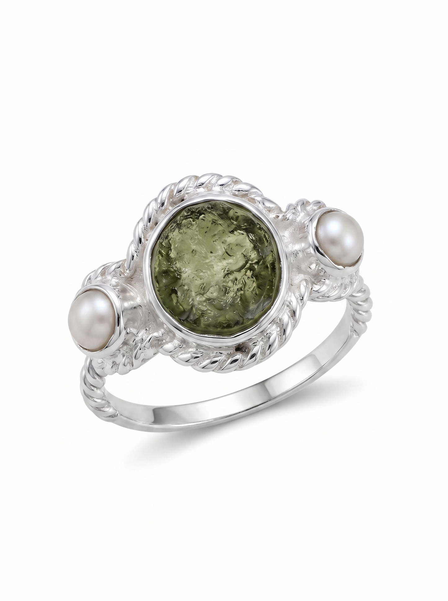Authentic Czech Republic Moldavite Rough, Pearl Gemstone 925 Solid Sterling Silver Handmade Ring Jewelry