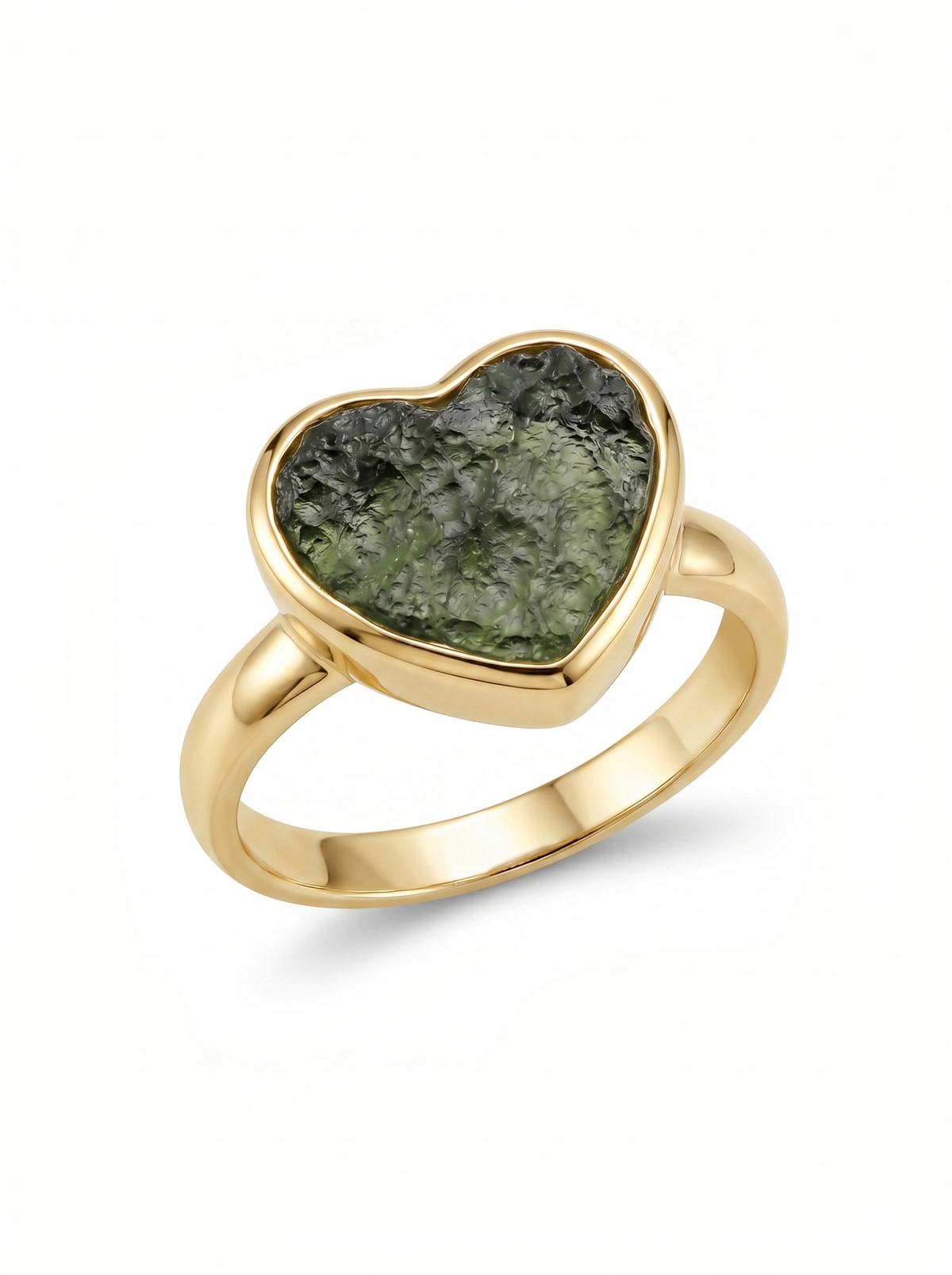 Authentic Czech Republic Moldavite Rough Heart Shaped Gemstone 14K Gold Filled in 925 Sterling Silver Handmade Ring Jewelry