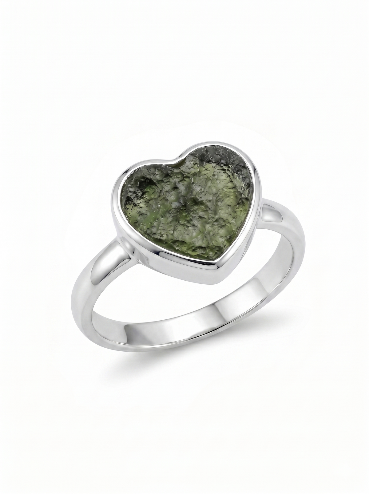 Authentic Czech Republic Moldavite Rough Heart Shaped Gemstone 925 Solid Sterling Silver Handmade Ring Jewelry