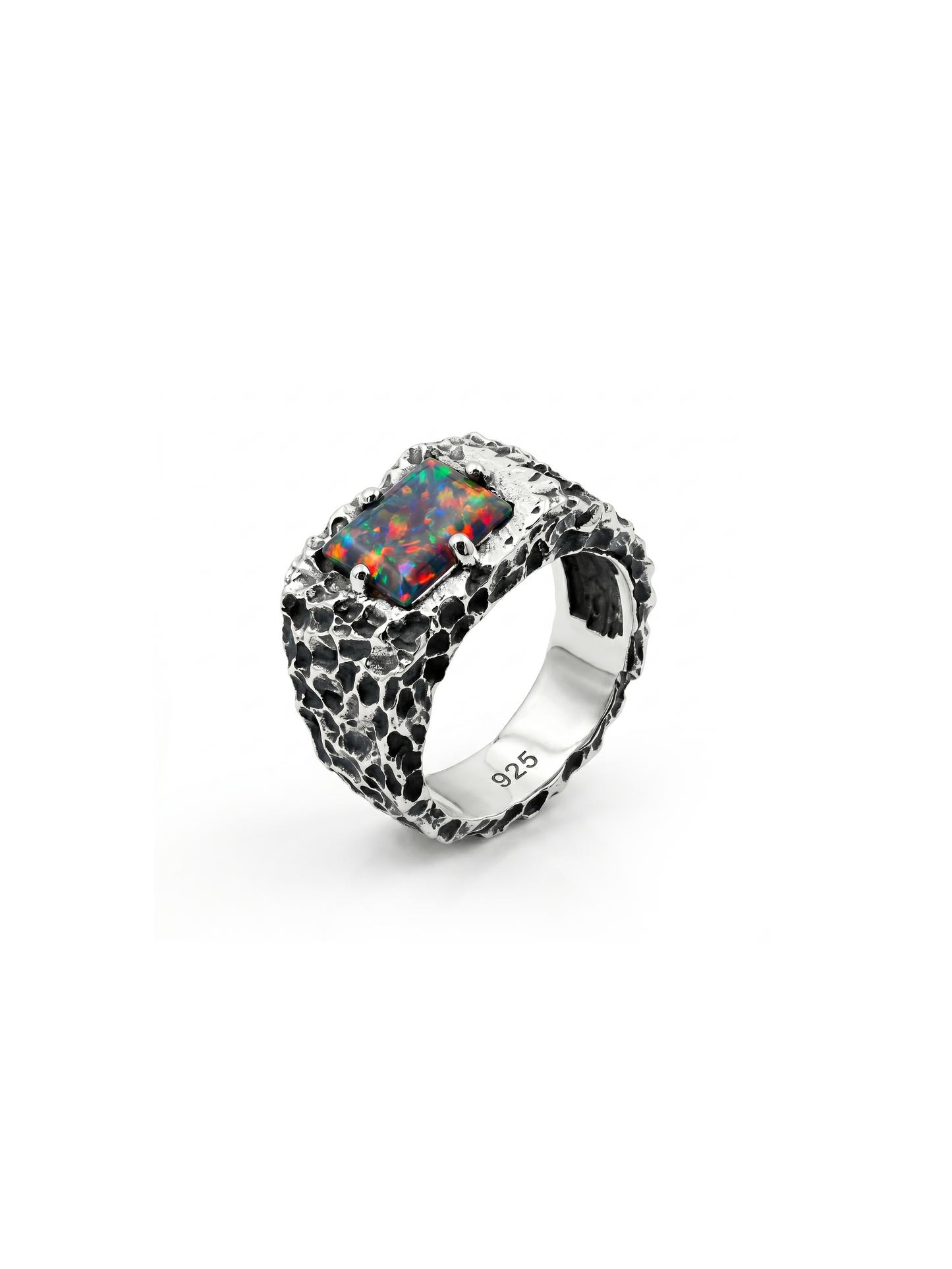 Black Opal Forge Ring – 925 Sterling Silver