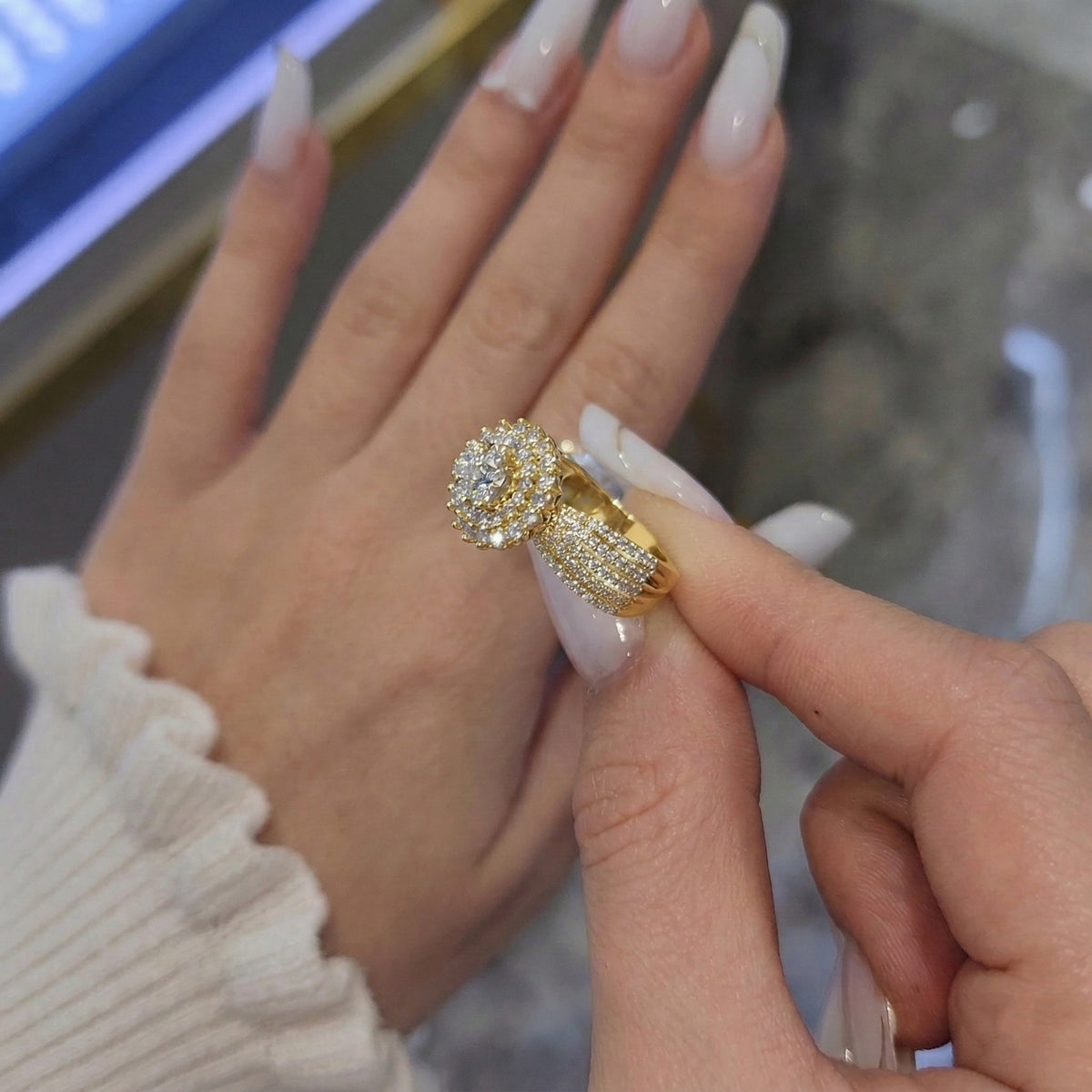 Iced Out Floral Cluster Ring • Multi-Row Sterling Silver Flower Ring