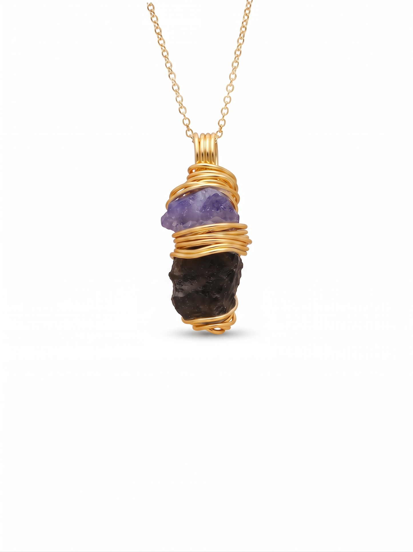 Genuine Moldavite & Tanzanite Pendant, 14K Gold filled Silver Pendant, Genuine Moldavite, Raw Moldavite , 100% genuine gemstone