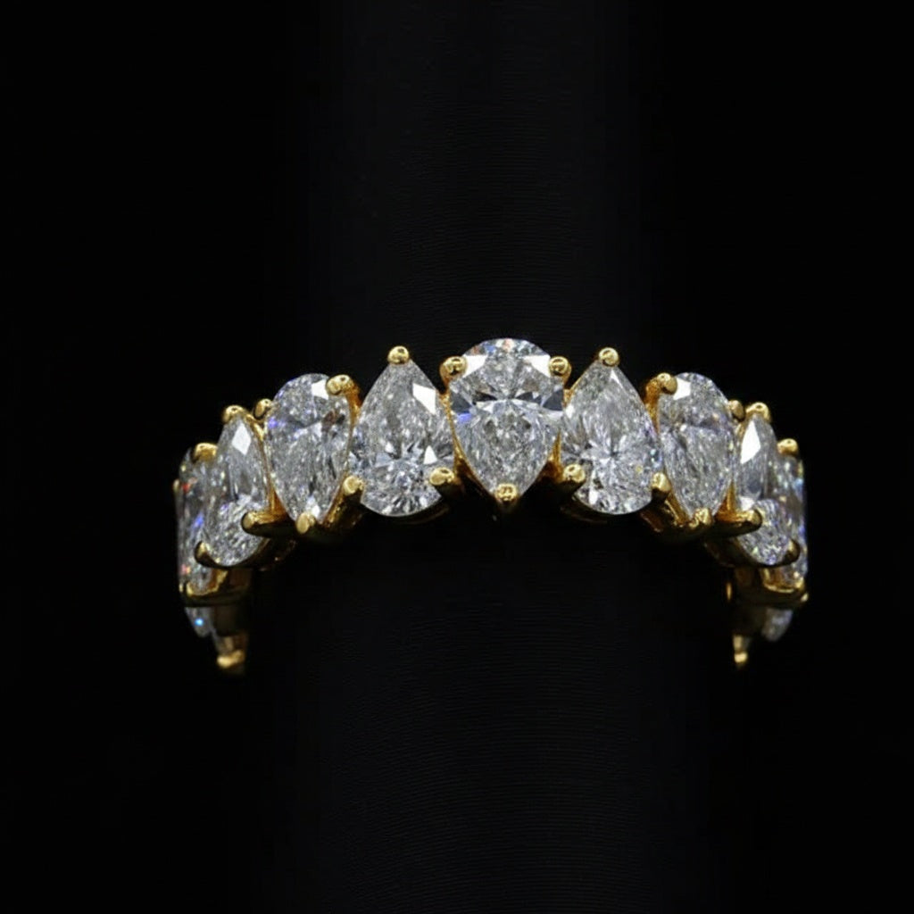 Elegant 925 Sterling Silver Pear Cut Curved Eternity Wedding Ring