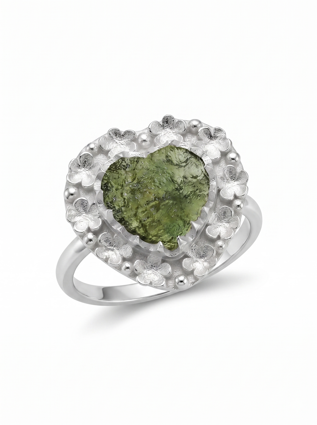 Authentic Czech Republic Moldavite Rough Heart Shaped Gemstone 925 Solid Sterling Silver Handmade Ring Jewelry