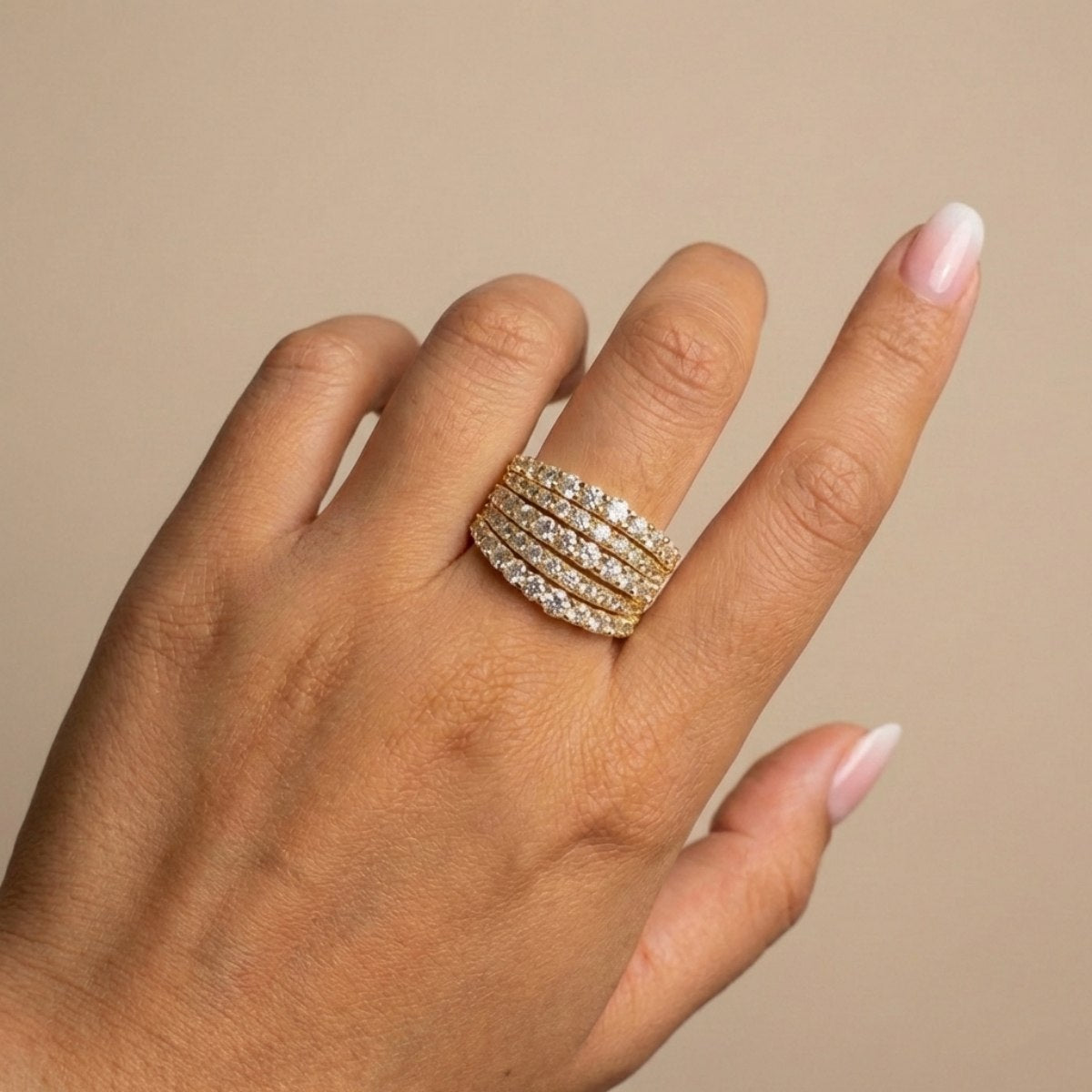 Brilliant 925 Sterling Silver Pavé Round Cut Wide Band Wedding Ring