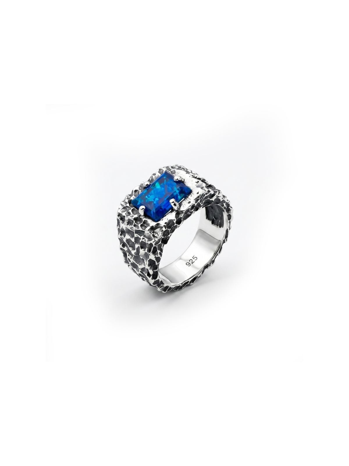 Blue Fire Opal Forge Ring – 925 Sterling Silver