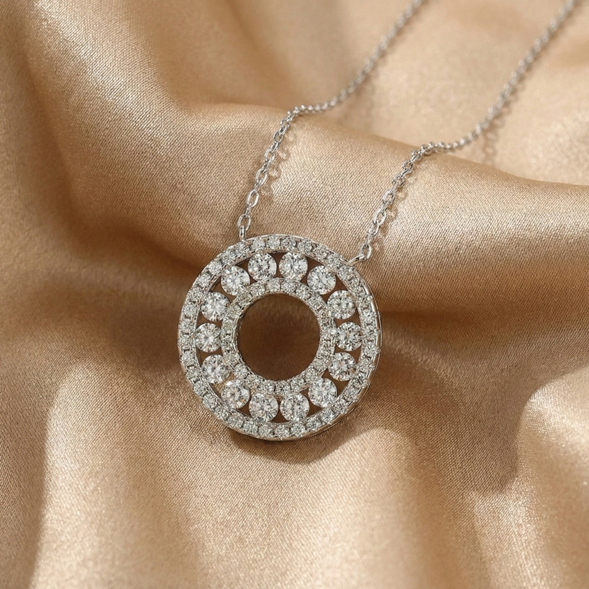 Moissanite Round Cut Open Circle 925 Sterling Silver Necklace