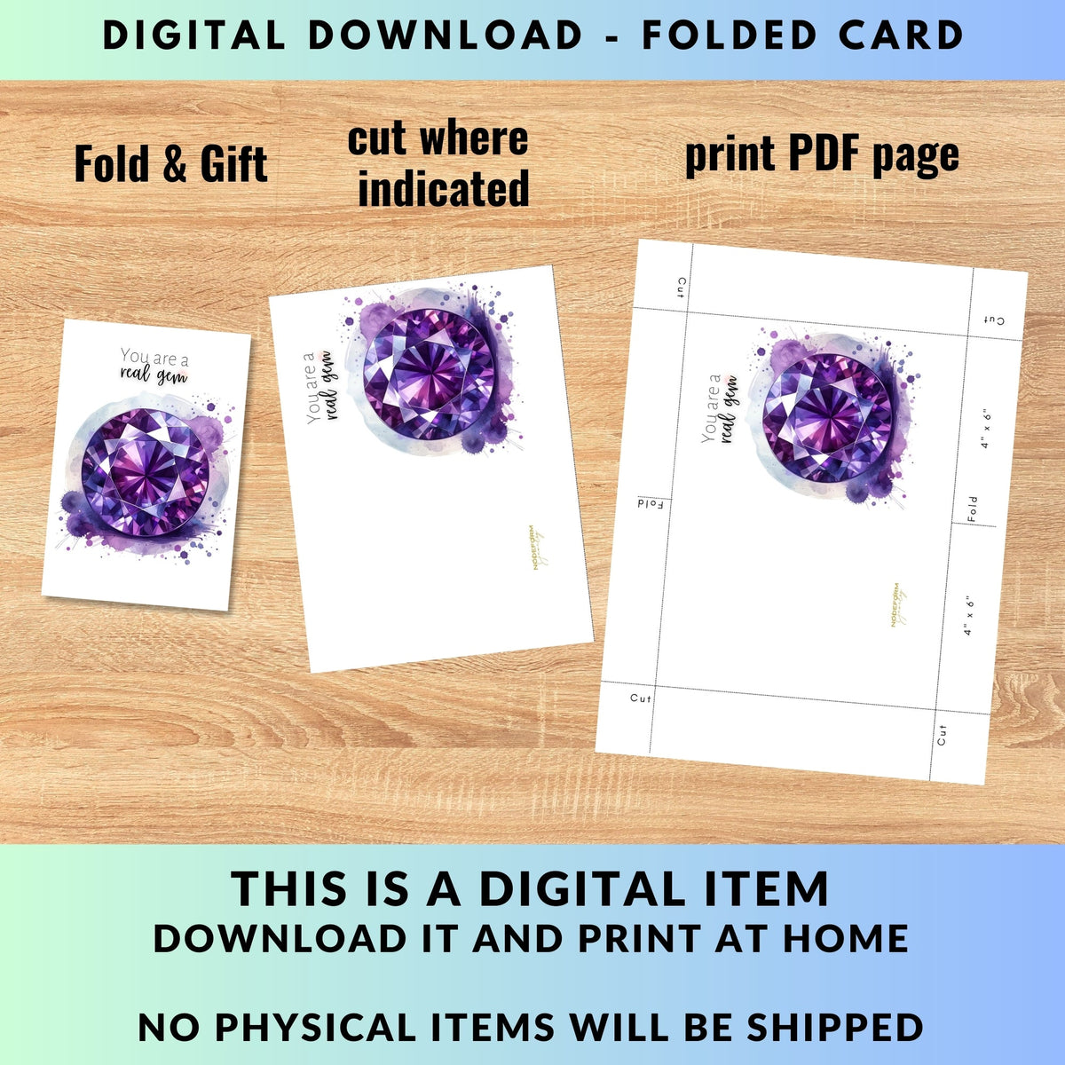 You are a real Gem | Watercolor Round Amethyst Folded  Birthday Card