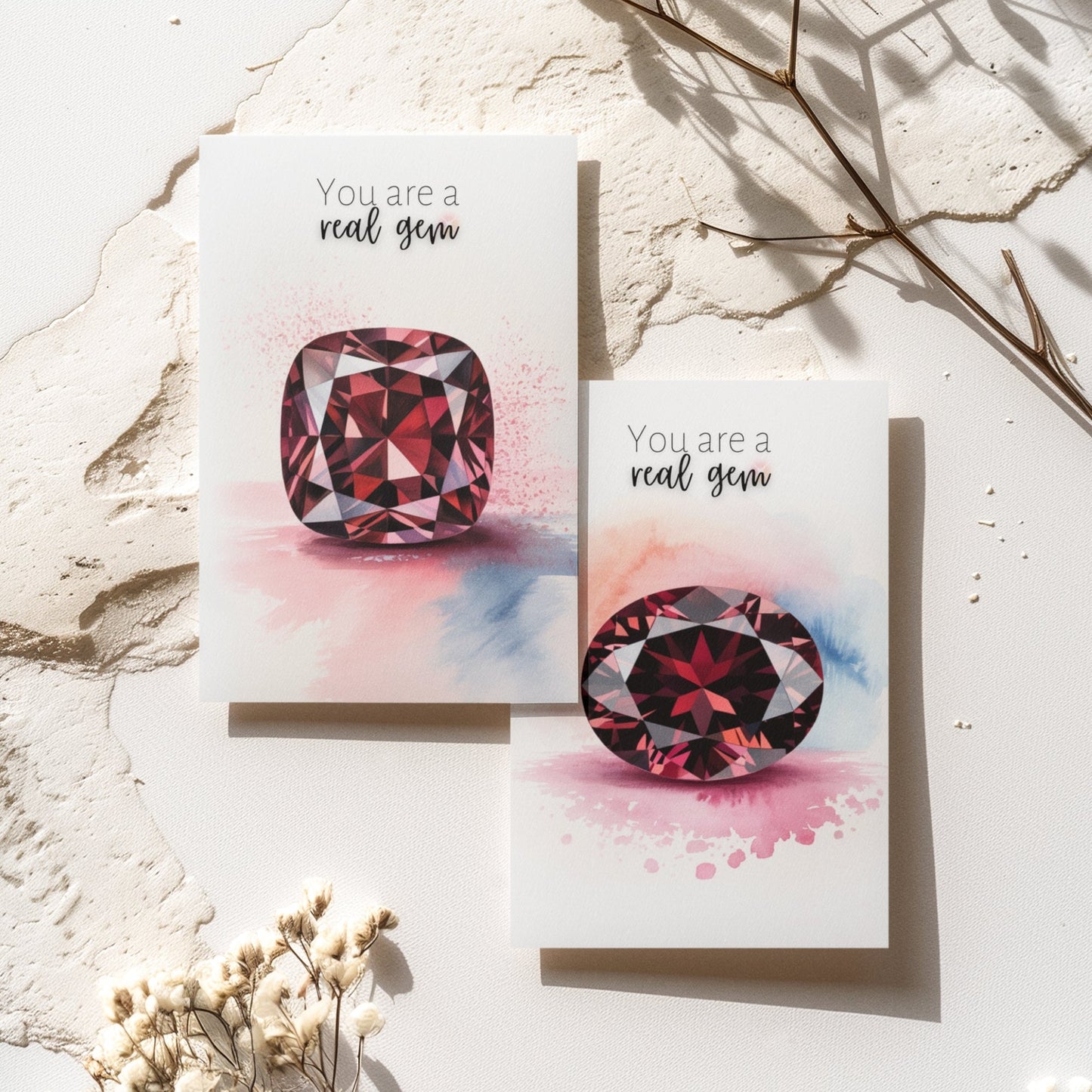 You are a real Gem | Watercolor Cushion Garnet Greeting Card