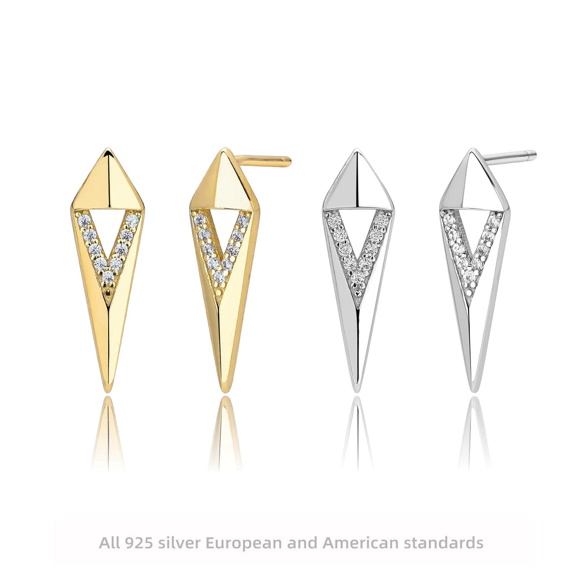 Geometric Rhombus Cubic Zirconia Stud Earrings, Minimalist Cool Luxury Earrings for Women