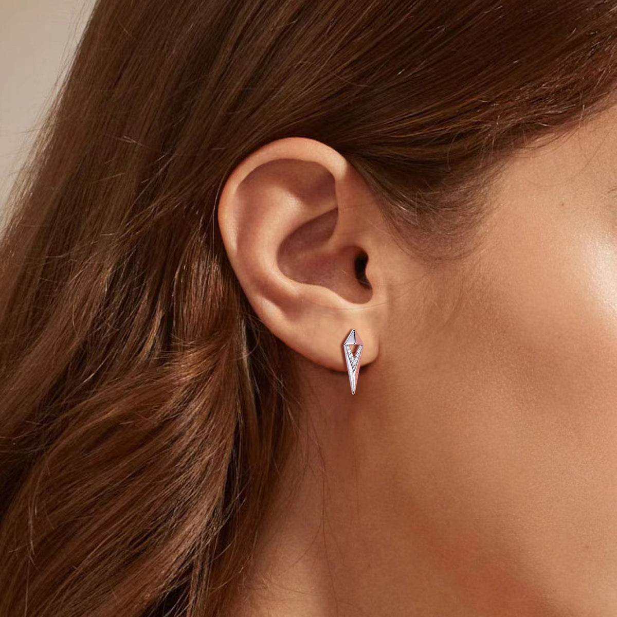 Geometric Rhombus Cubic Zirconia Stud Earrings, Minimalist Cool Luxury Earrings for Women