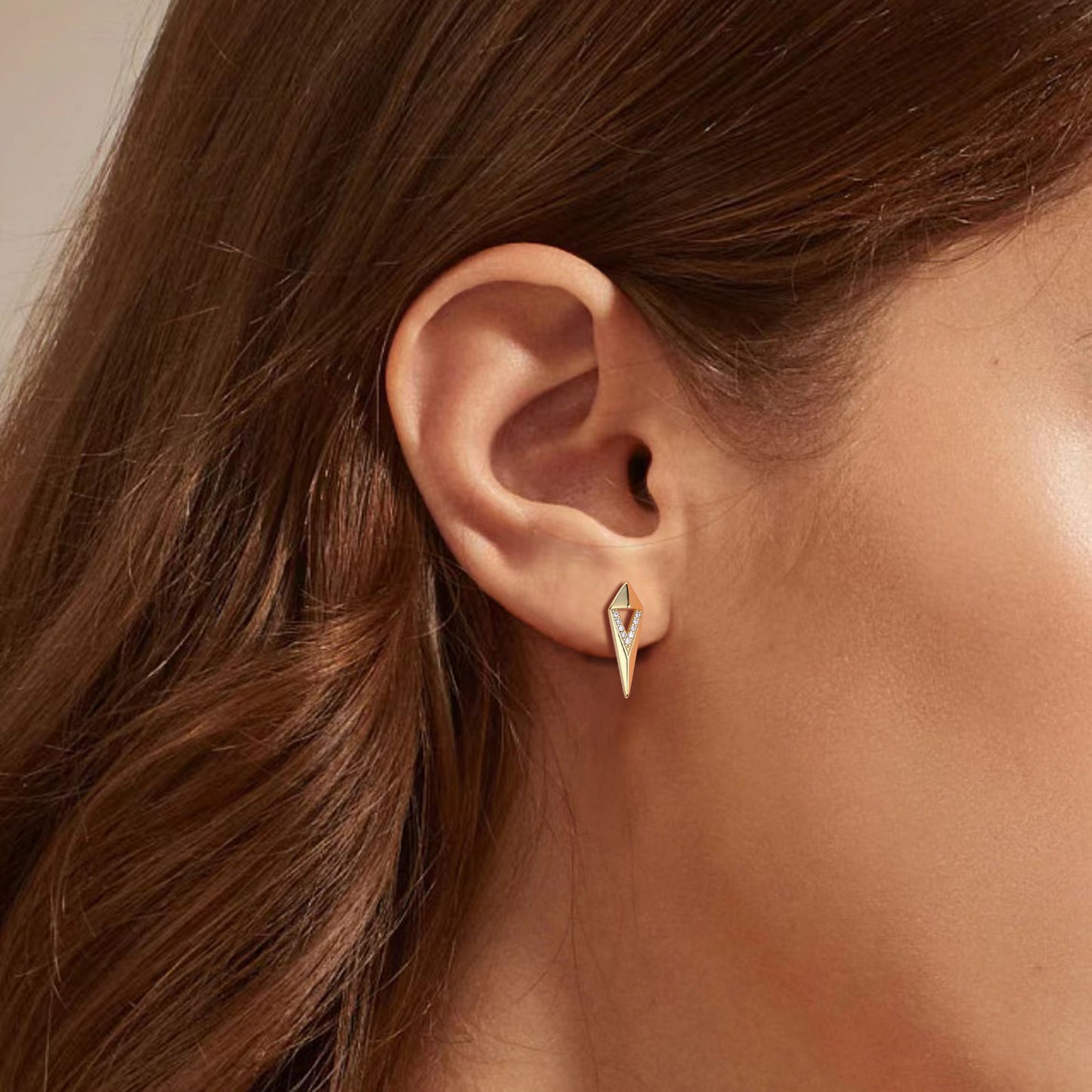 Geometric Rhombus Cubic Zirconia Stud Earrings, Minimalist Cool Luxury Earrings for Women
