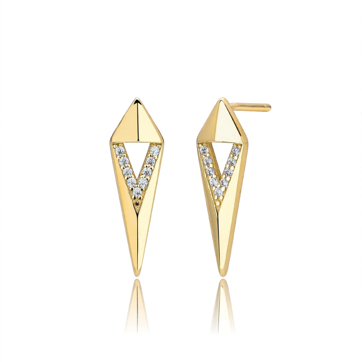 Geometric Rhombus Cubic Zirconia Stud Earrings, Minimalist Cool Luxury Earrings for Women