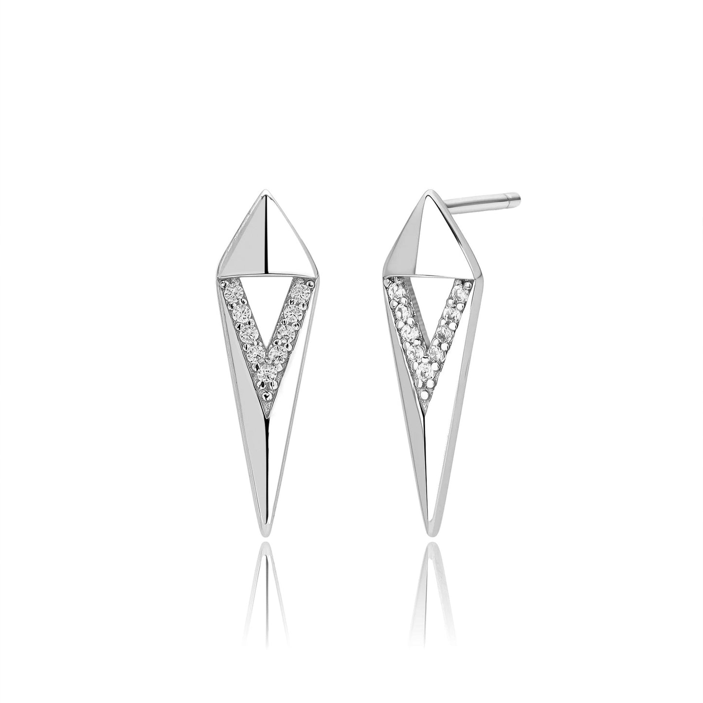 Geometric Rhombus Cubic Zirconia Stud Earrings, Minimalist Cool Luxury Earrings for Women