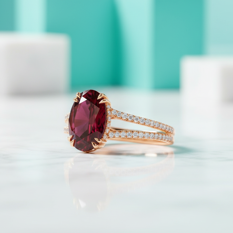 2.90 Ct Garnet Oval Cut Split Shank Engagement Ring