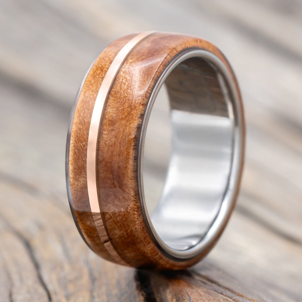 "Golden" - Redwood & 14K Gold Inlay Wedding Band