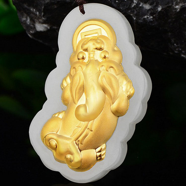 Golden Pixiu Hetian Jade Prosperity Necklace
