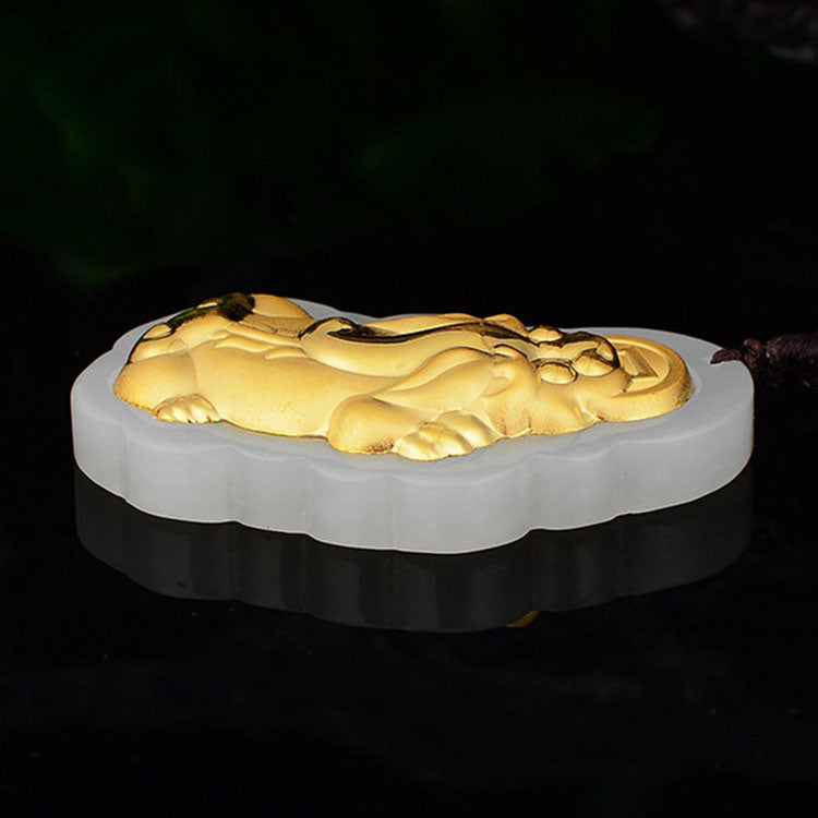 Golden Pixiu Hetian Jade Prosperity Necklace