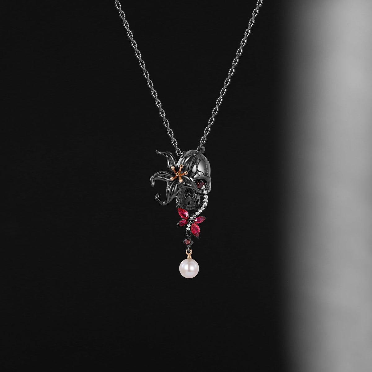 Unique Skull & Skeleton Gothic Flower Inspired Pendant Necklace Halloween Gift