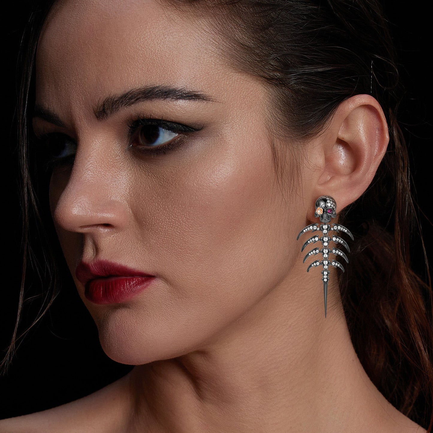 Gothic Skull & Skeleton Stud Earring Set