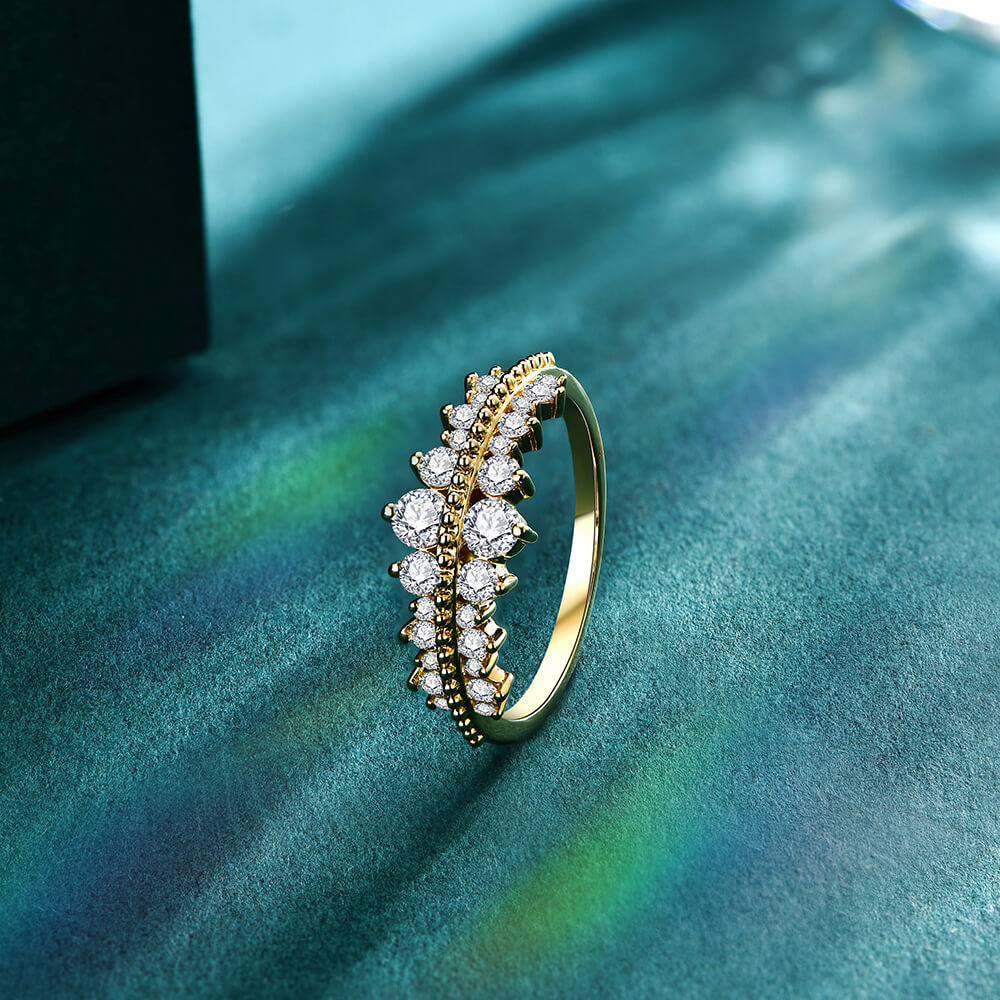 Graduated Round Moissanite Milgrain Half Eternity Wedding Band Ring