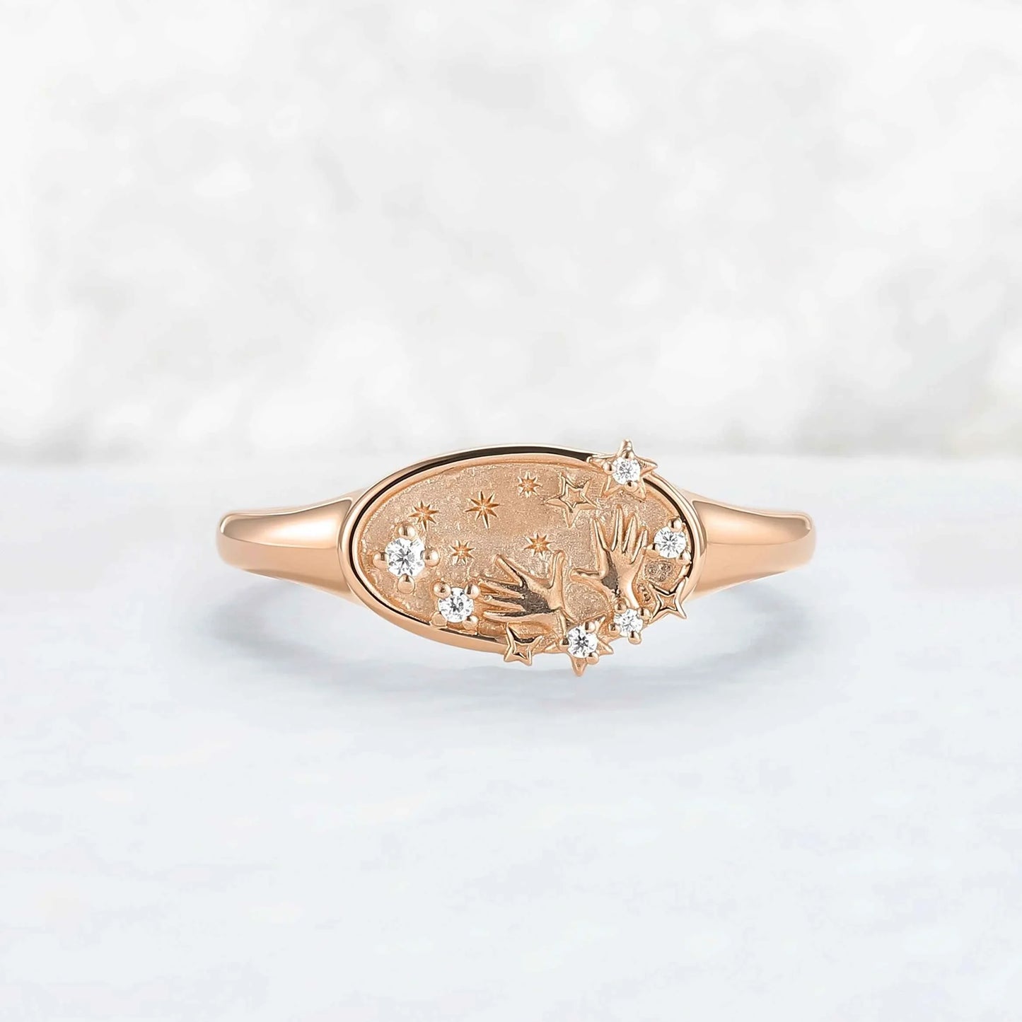 Graduation Ring Rond Cut Moissanite Yellow Gold Signet Ring