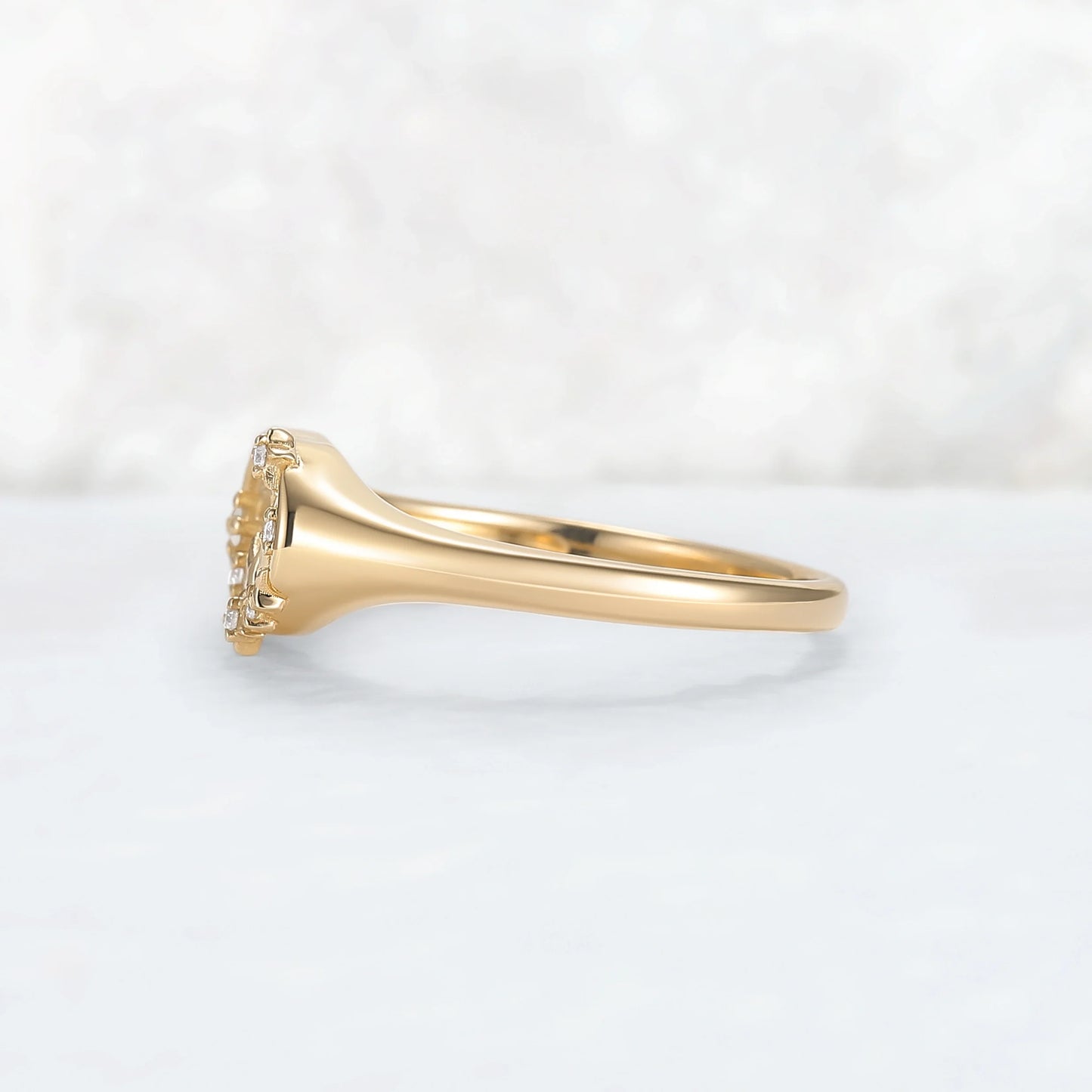Graduation Ring Rond Cut Moissanite Yellow Gold Signet Ring