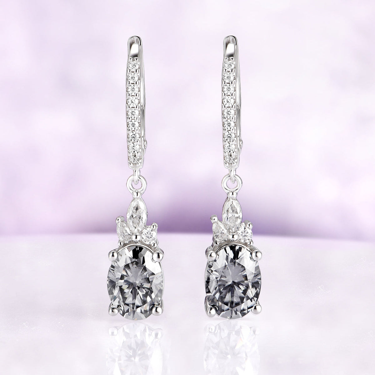 Gray Moissanite Drop Earrings in Sterling Silver