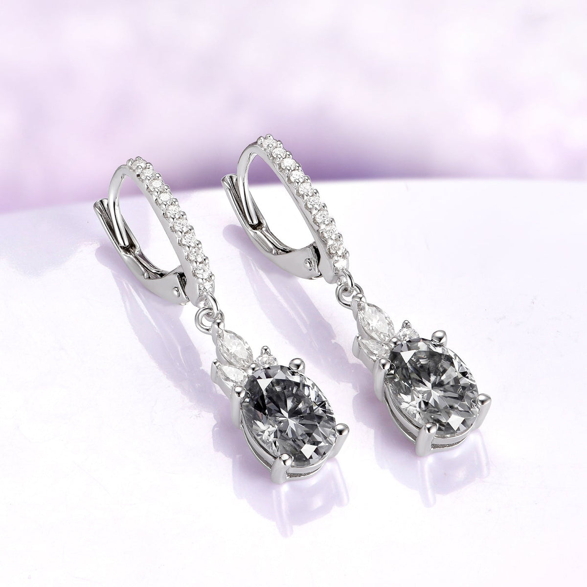 Gray Moissanite Drop Earrings in Sterling Silver